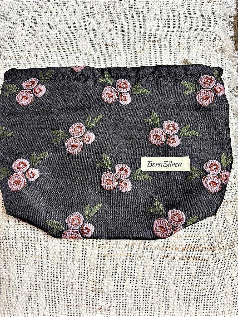 BornSirren Floral Cosmetic Pouch in Black & Pink
